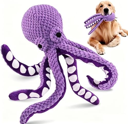 Plush Interactive Dog Toy Octopus-Shaped Plush Dog Sound Toy Indestructible Toy with Built-in Squeaker for Boredom Relief Durable, Chew-Resistant Dog Teething and Chew Toys (Purple)