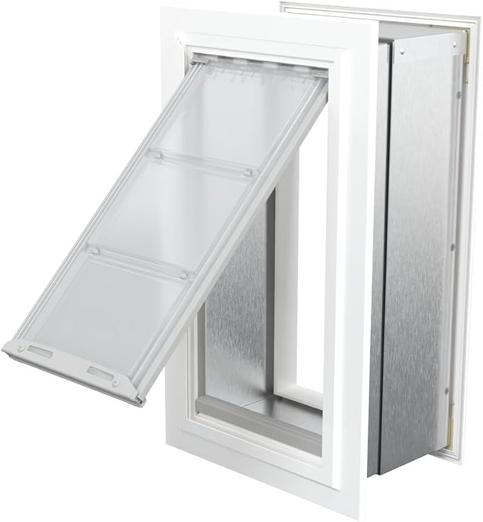 Endura Flap Single Flap Pet Door for Thick Walls | Deep Wall Design up to 13" Thick | Insulating Dual-Layer Flap & Durable Aluminum Frame | Includes Locking Cover | White, Medium, Single Flap