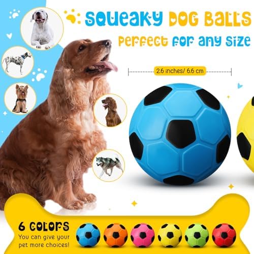 Vinsot 6 Pack 2.6" Squeaky Latex Balls, Soccer Chew Toys for Dogs