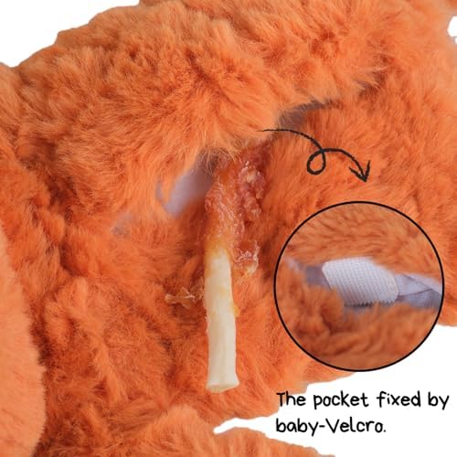 CHEWFFON Stuffless Fox Dog Toy, Squeaky & Crinkle Plush Treat Hiding Toy