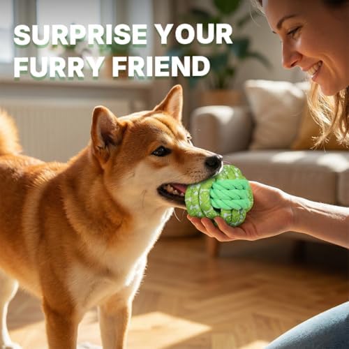 Dog Ball Green, Braided Dog Rope Ball, Dog Chew Toys for Small, Medium Dogs