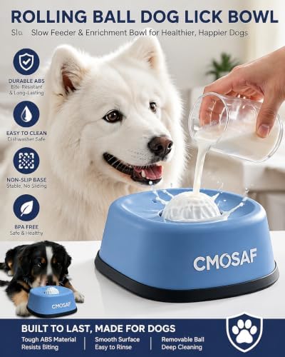 Dog Lick Bowl with Rolling Ball for Liquid, Interactive Lick Enrichment Toy
