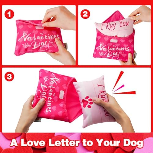 Valentine's Day Dog Toys, Squeaky Dog Toys with Crinkle for Dog Valentine's Day Gifts, Love Letter Toys for Small and Medium Dogs