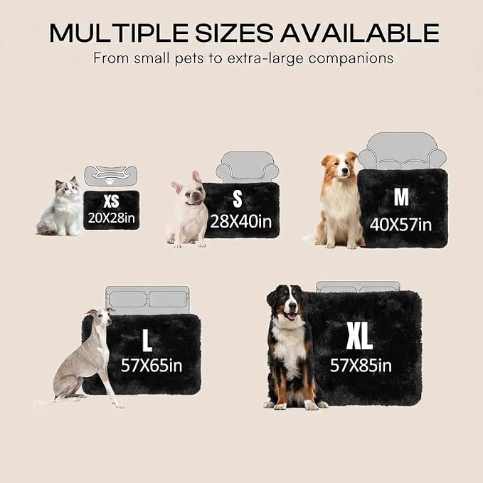 Waterproof Dog Blanket Pet Throw Blankets Fluffy Long Faux Fur Reversible Puppy Blankets 85x57in Furniture Protector Cover for Sofa Bed Couch Bed Cover Washable for Dogs Cats (Black XL)