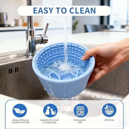 Large Silicone Dog Bowls,Non-Slip Dog Licking Treat Dispenser,Anxiety Relief Slow Feeder Treat Dispenser, Slow Feeder Bowls for Small Medium Large Breed Dogs,BPA Free Silicone(blue-4cup).