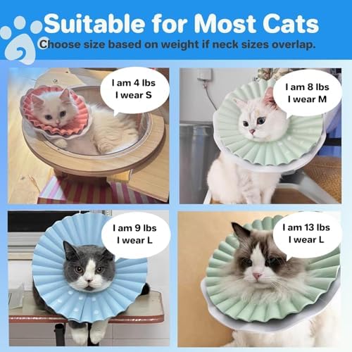 2 Pieces Soft Cat Cone Collar – Adjustable Lightweight Recovery E-Collar to Stop Licking, Scratching & Biting After Surgery, Comfortable Wound Healing Cone Alternative (Blue, S)