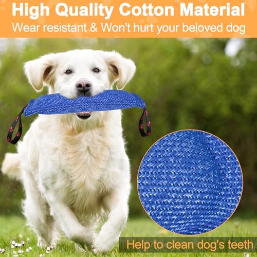 ToLanbbt Dog Tug Toy Bite Jute Pillow Pull Toy with 2 Strong Handles Perfect for Tug of War, Puppy Interactive Play, Tear Resistant Bite Training for Small Medium Large Dogs (Bright Blue-Footprint)