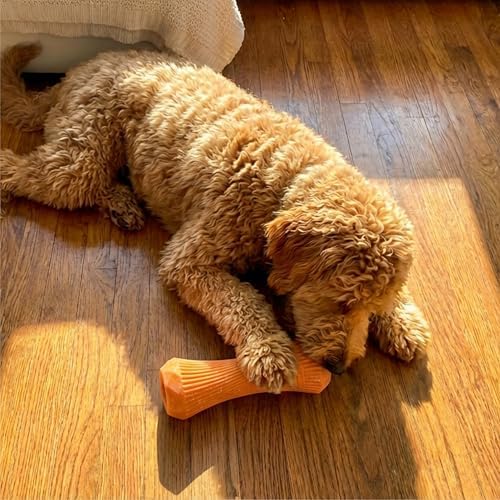Flex-Force Stick Dog Toy & Treat Stuffer for Chew & Fetch, Floats in Water, Honey-Peach Scent for Sensory Play, Moderate Chewers, Medium & Large Breeds (25-100+ lbs), 7"