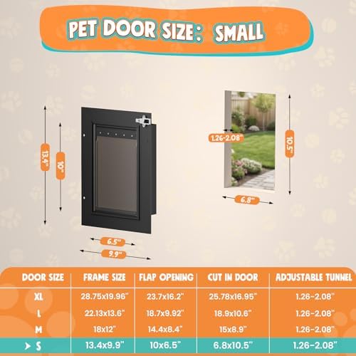 Aluminum Cat Door Interior Door, Pets Up to 22 lb, Black