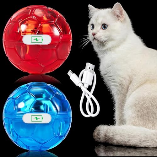 Sratte 2 Pcs Rechargeable Light up Cat Ball Ghost Hunting, Red and Blue