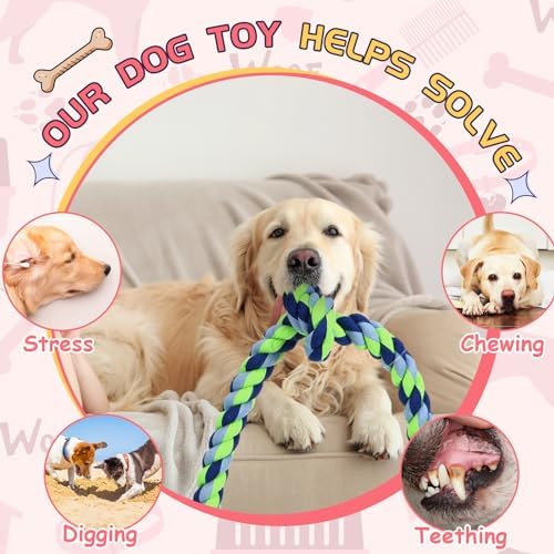 Hollowfly Dog Rope Toys for Extra Large Dogs, 2 Pack 6 Feet 5 Knot Tug of War Dog Toy for Large Aggressive Chewers Heavy Duty Cotton Teeth Cleaning Indestructible Puppy Chew Toys