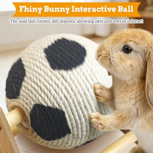 Fhiny Rabbit Scratch Toy, Natural Sisal Rabbit Scratching Ball Cute Sisal Rope Bunny Claw Scratcher Interactive Football Design Scratch Toy, Nail Scratching Post for Indoor Pets Kittens Ferrets
