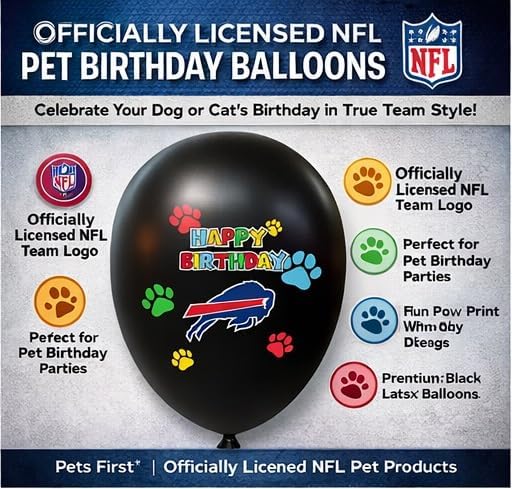 NFL Buffalo Bills Pet Birthday Party Balloons Set of 6 Licensed NFL Football Team Dog & Cat Birthday Party Decoration Sports Theme Dogs B-Day Pawty Balloon Celebration