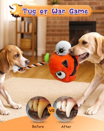 Swooflia Halloween Tug of War Dog Toy-Squeaky Plush Toy with Rope for Medium Large Breed Dogs to Keep Them Busy, Cute Pumpkin Interactive Doggie Toys