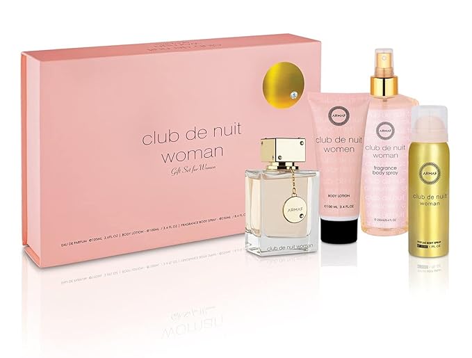 Club De Nuit by Armaf for Women - 4 Pc Gift Set 3.6oz EDP Spray, 3.4oz Body Lotion, 1.7oz Body Spray, 8.4oz Body Mist