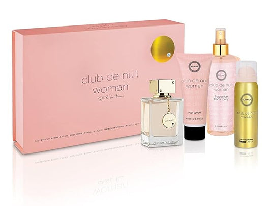Club De Nuit by Armaf for Women - 4 Pc Gift Set 3.6oz EDP Spray, 3.4oz Body Lotion, 1.7oz Body Spray, 8.4oz Body Mist