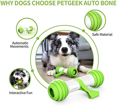 PETGEEK Interactive Dog Toys, Motion Activated Electronic Dog Toy Interactive Dog Bone Toys for Medium Large Dogs, USB Rechargeable Automatic Dog Toy for Boredom and Stimulating (Green)