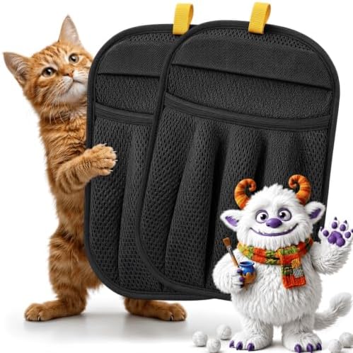 Purrmitive 2 Pack Pet Hair Removal Gloves for Dogs & Cats – Extra-Large Electrostatic Five-Finger Deshedding Mitt, Reusable Fur Remover for Couch, Carpet, Clothing & Car Seats