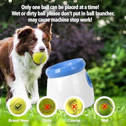 PetPrime Dog Automatic Ball Launcher Dog Interactive Fetch Toy Pet 2'' Thrower Throwing Game 3 Tennis Balls Tennis Mini Size Ball Launcher for Dogs Included Launch Distance 10-30ft