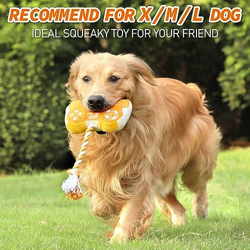 MTERSN Plush Dog Toy with Crinkle Paper for Puppy Birthday Gift, Yellow