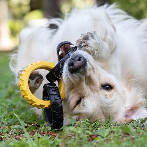 Tonka 3-Ring Tug Outdoor Dog Toy, 10.5 Inch Ring Dog Tug Toy for Medium and Large Breeds, Black/Yellow
