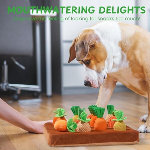 Nocciola Puzzle Carrot Dog Toys, 12PC Various Fabrics Carrots & Farm Snuffle Mat for Hide and Seek Snuffle Toys for Small and Medium Dogs, Easter Dog Toy