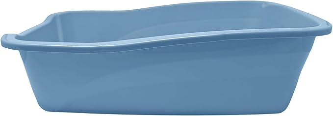 Large Open Top Cat Litter Pan Low Entry Sides Stain & Odor Resistant High | Plastic Litter Box for Kittens, Senior & Arthritic Cats Multi Cat Household, Made Blue Eco Recycled Pet Toilet Tray