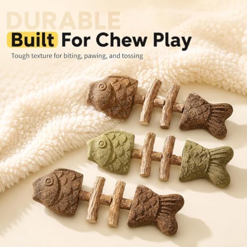 3pcs Catnip & Silvervine Fishbone-Shaped Cat Chew Toy