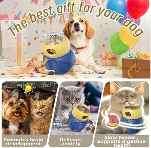 Pet Interactive Toys, Adjustable Treat Puzzle Food Dispenser Weight Loss Tumbler Slow Feeder Sliding Rolling Ball Enrichment Toy for Cats & Small Dogs