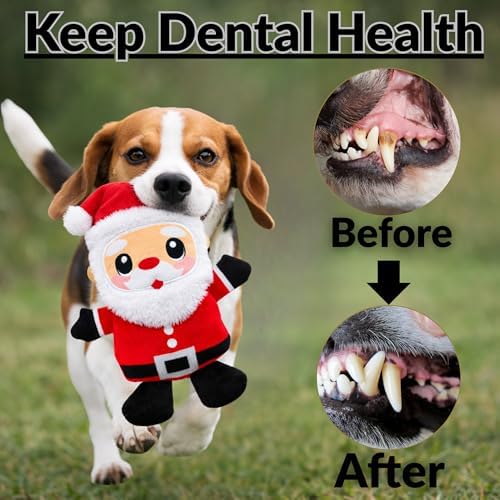 Dog Toys, Dog Xmas Christmas Santa Claus Squeaky Plush Chew Fetch Brain Stimulating Toy Presents for Small Medium Dogs (Medium, Christmas)