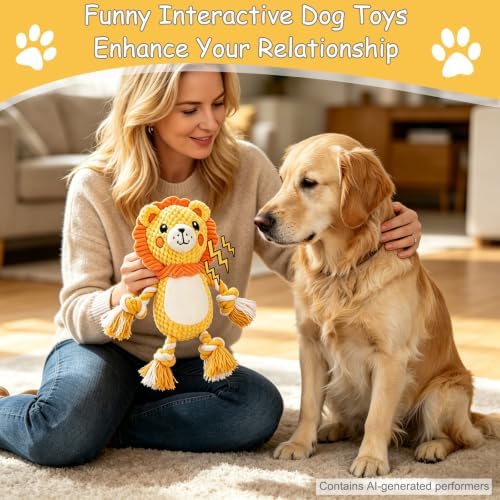 Plush Squeaky Chew Toy for Small Medium Large Dog,(Orange Lion)