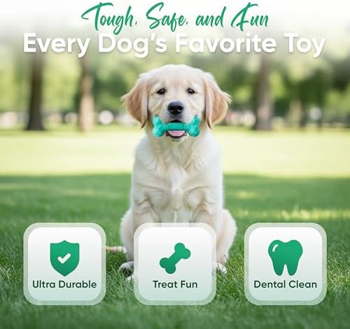 Natural Rubber Dog Toys for Small Dogs & Puppies - Durable Dental Dog Bone Toy for Indoor & Outdoor Play - Interactive Tough Teething Toy for Boredom Relief - For 25 lbs Small Dogs (Turquoise)