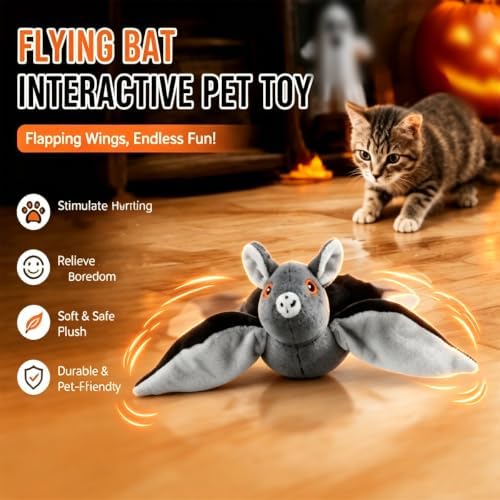 Flying Bat Dog Toy, Flying Bat Toy for Cats, NoFlying, Flapping Bird Interactive Cat Toy, Cute Flapping Wings Electric Teasing Cat/Dog Toy, Interactive Chirping Bird Toys with Flappingwings (1)