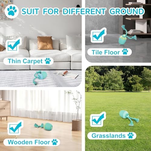 Interactive Dog Toy, [Newly Upgraded] Motion Activated Rolling Squeaky Ball for Medium/Large Dogs, Automatic Moving Dogs Ball for Boredom, USB Rechargeable(Cyan)