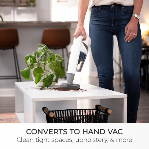 Kenmore DS1030 Cordless Stick Vacuum Lightweight Cleaner 2-Speed Suction | LED Headlight 2-in-1 Handheld for Hardwood Floor, Carpet & Pet Hair, White