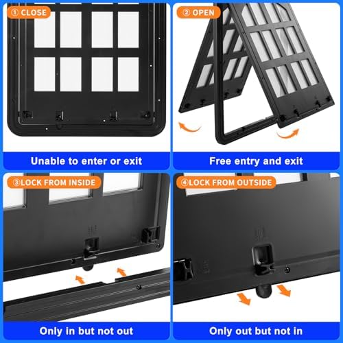 Large Dog Screen Door, 13 x 17 inches Flap Opening Dog Door for Screen Door with 4 Entry Ways, Magnetic Self-Closing Pet Screen Door for Dogs Cats, Black