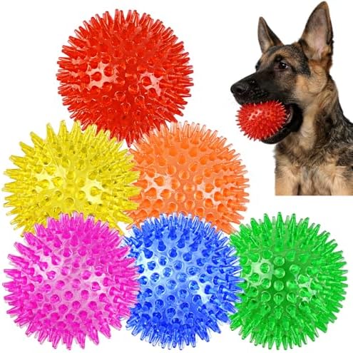 6 Pack Squeaky Spiky Dog Balls, Puppy Chew Toys for Teething, Medium