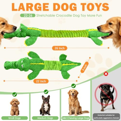 WOWBALA Crocodile Squeaky Dog Toys for Moderate Chewers, Toss & Fetch Play