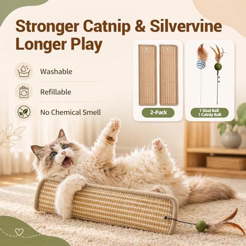 2 Pack Refillable Catnip Silvervine Kicker Toys for Indoor Cats
