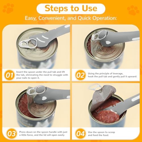 BAEJMJK Silicone Cat &Dog Food Can Cover Lid and Spoon With One Cats Strip Feeder 3Pcs Pet Cat Supplies Set Cute Shape Cats Wet Food Spoon(Opener/Spatula) Universal Can Cover（Grey）
