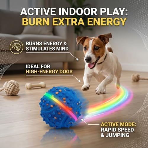 SUREMAX Interactive Dog Toys for Aggressive Chewers, LED Smart Dog Ball 0.6in Thickened E-TPU, Motion Activated Bouncing Balls for Dogs to Keep Them Busy, Indestructible Pet Toy (Blue)