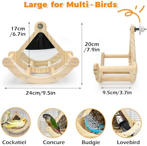 Rocking Bird Perch Toy with Mirror for Cage, Enrichment Parakeet Toys