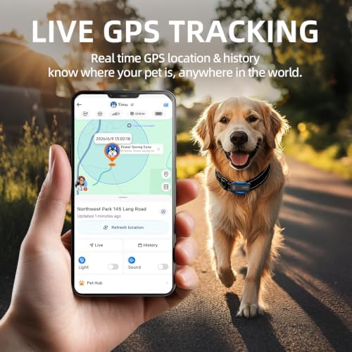 DBDD Dog GPS Tracker with 12 Month Subscription, Real-Time Location, Electronic Fence, Health Monitoring, Waterproof, for Medium Large Dogs, iOS Android