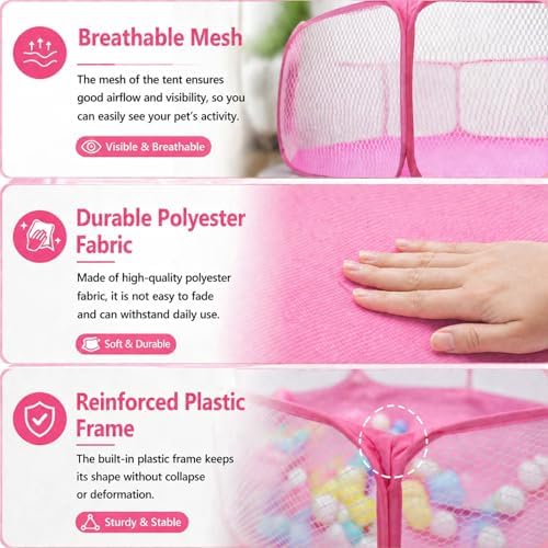 Rypet Guinea Pig Playpen Pop-Up, Outdoor Yard Fence for Small Pets,Pink