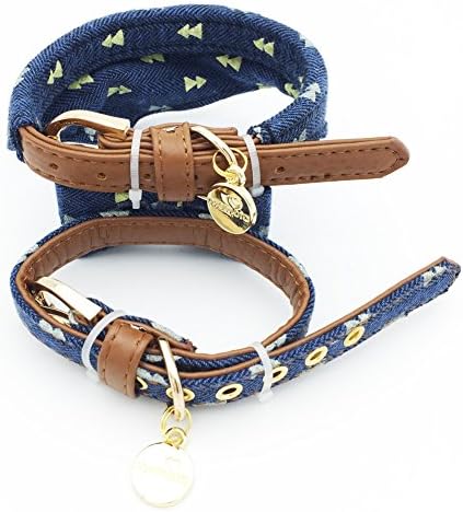 Small Dog Costume Collar - Leather Bowtie Kitten Bandana Collar for Halloween - Teacup Yorkie Chihuahua Clothes Outfits Accessories, Adjustable (Navy Note Bow + Bandana, 8.7 to 11-Inch)