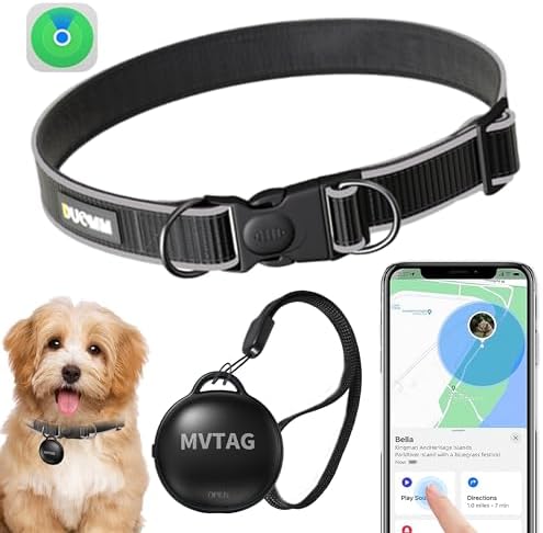 Dog Tracker GPS Collar No Monthly Fee, Real-Time Mini Pet Tracker for Small Medium Large Dogs, Reflective Waterproof Dog Tracking Collar with Bell, Indoor & Outdoor (Only for iOS)