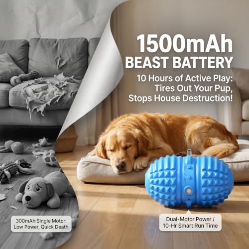 Smart Interactive Dog Toy, 8 Modes Automatic Rolling Ball with a Recording Function, Food-Grade Rubber Material Interactive Dog Ball for Medium and Large Dogs，Blue