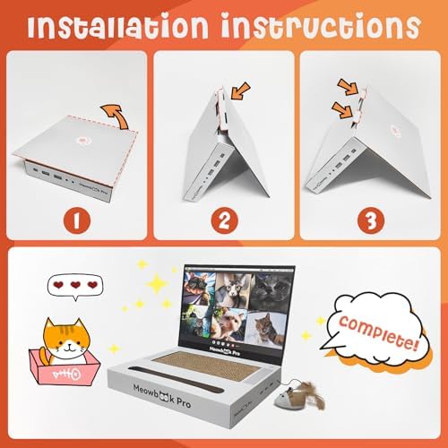 Cat Scratcher Laptop Cat Toy with 'Mouse' Jingle Ball, Stickers
