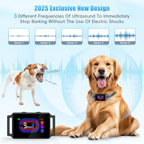 Dog Bark Collar, 2025 Bark Collar for Large Medium Small Dogs 5-130 lbs - Smart Rechargeable Anti-Barking Training Collar with 10 Adjustable Sensitivity-Bark Collars with Beep Vibratio