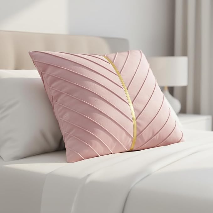 Velvet Throw Pillow Covers 18x18 Pack of 2 Gold Decor Blush Pink | Soft Solid Pillow Covers,Modern Luxury Home Decor,Valentine's Day Decor,Hidden Zipper,Ideal Gift,Easy Care
